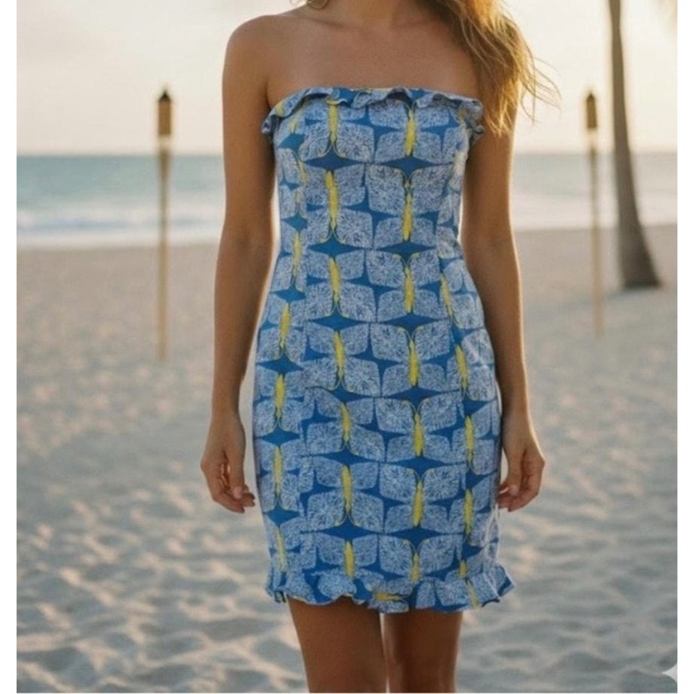 LILLY PULITZER Strapless Empire Waist Franco Butterfly Mini Dress Ruffle 0 z0